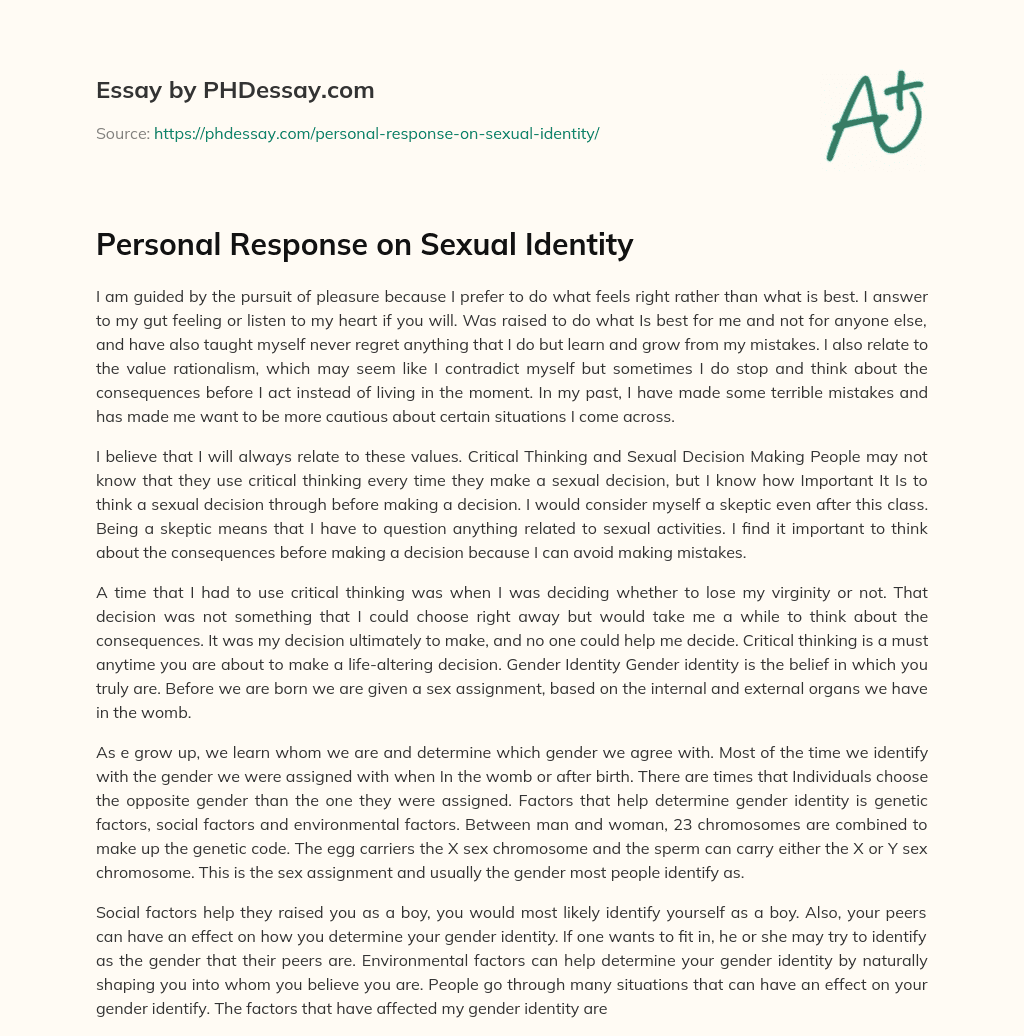 Personal Response on Sexual Identity essay