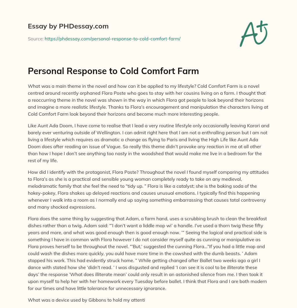 Personal Response to Cold Comfort Farm essay