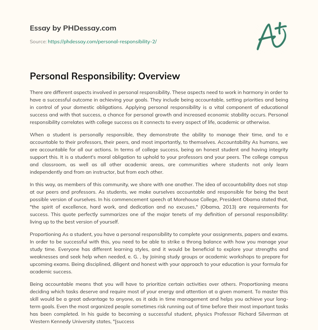 Personal Responsibility: Overview essay
