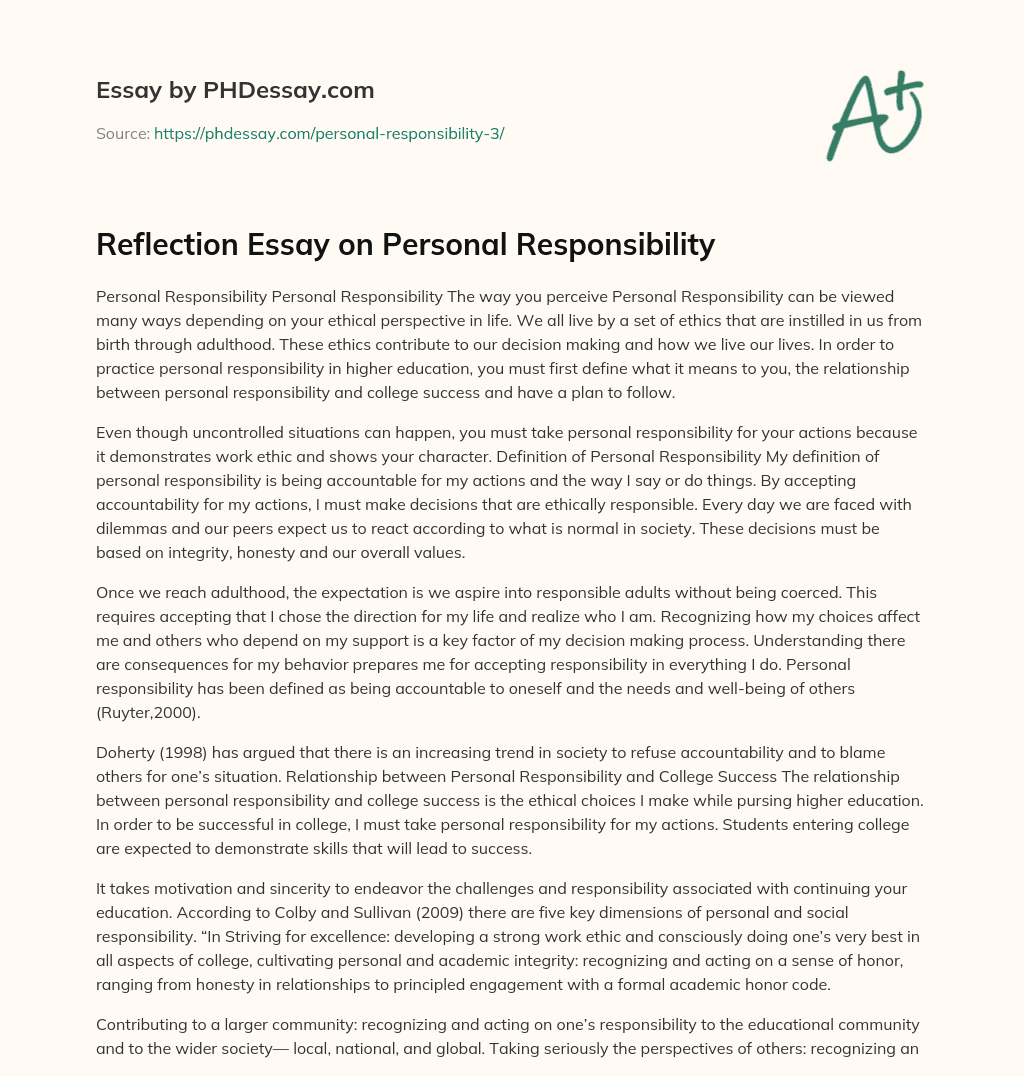 personal responsibility reflection essay