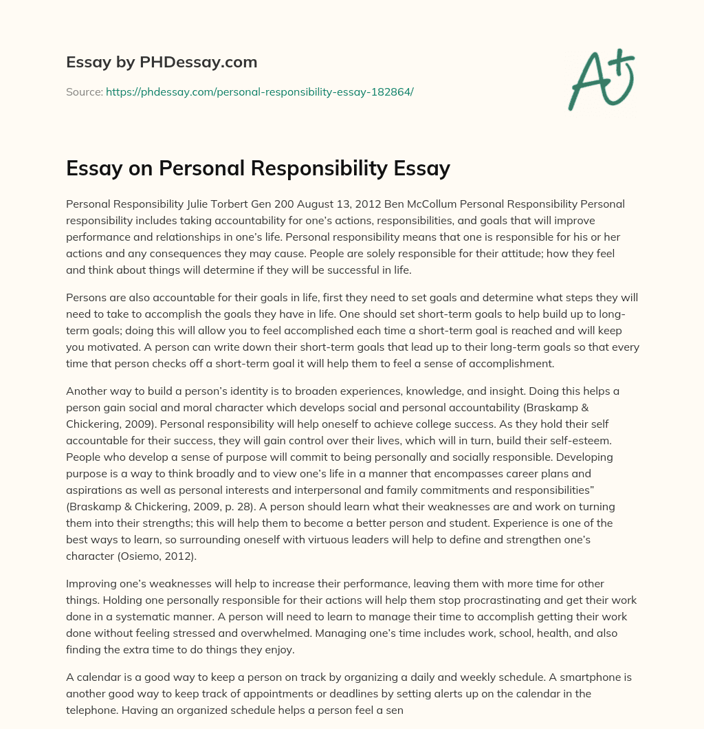 short essay about personal responsibility