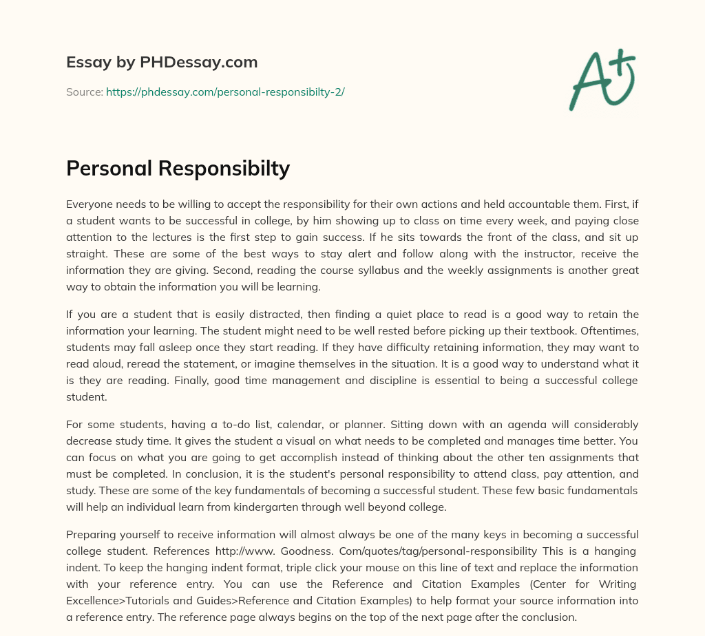 Personal Responsibilty essay