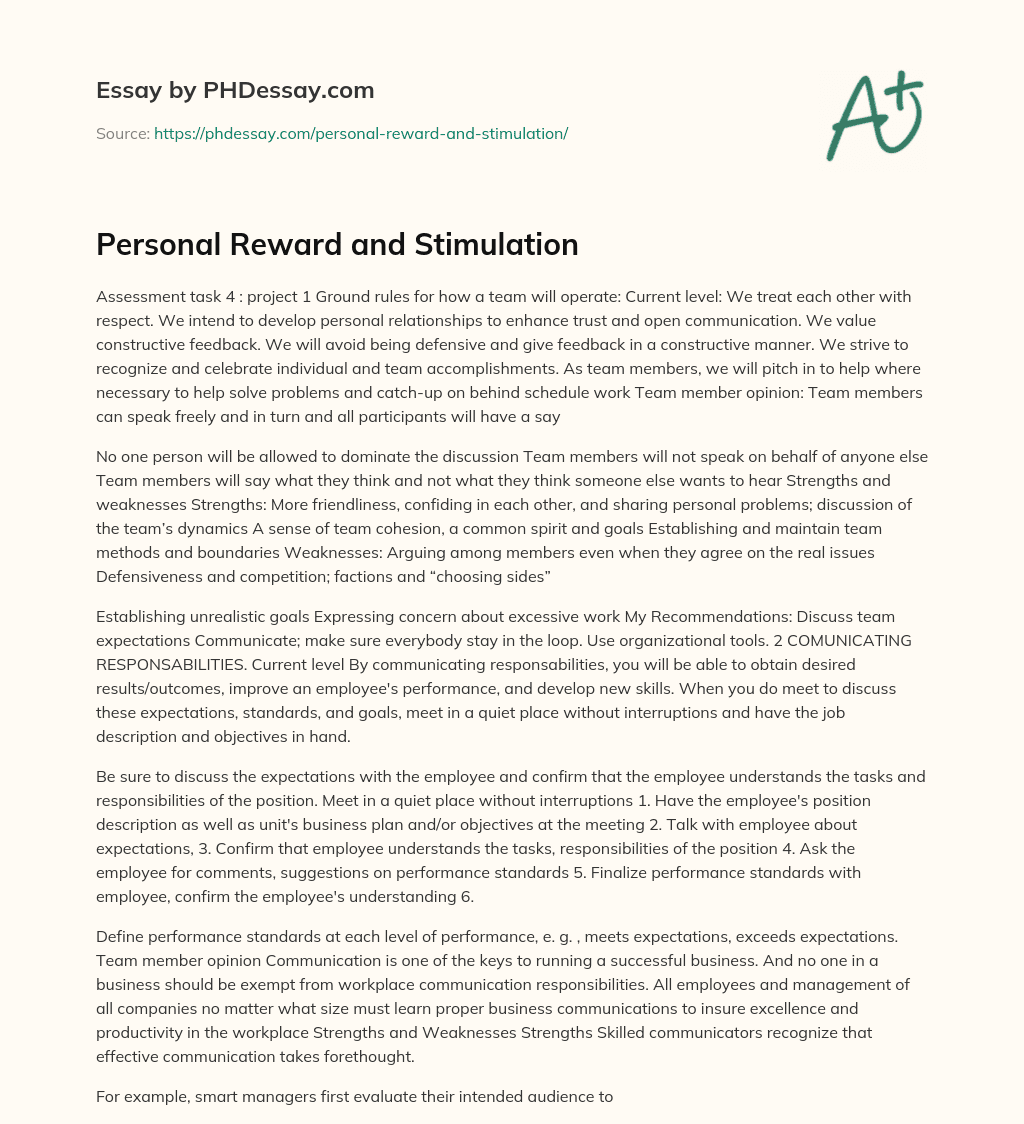 Personal Reward and Stimulation essay