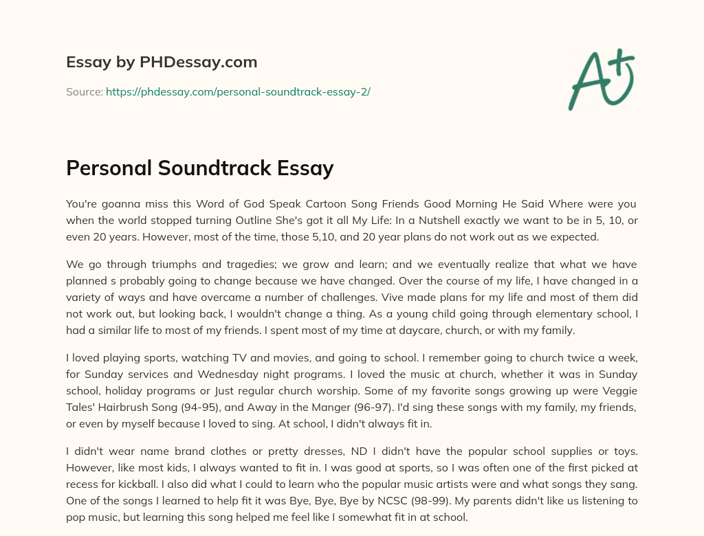 Personal Soundtrack Essay essay