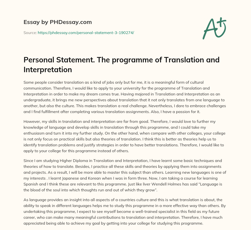 personal statement for translation and interpreting