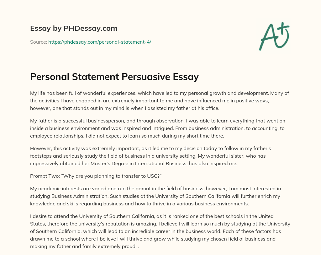 Personal Statement Persuasive Essay essay