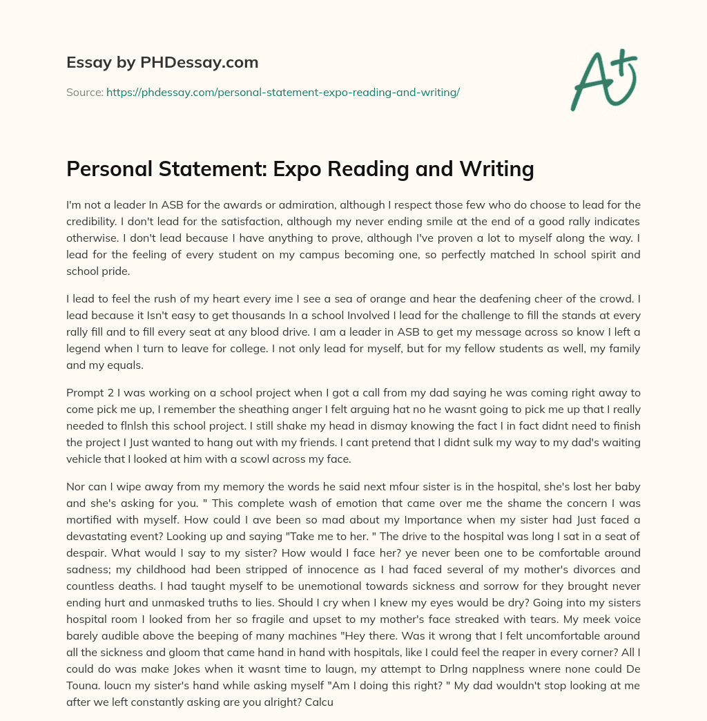 Personal Statement: Expo Reading and Writing essay