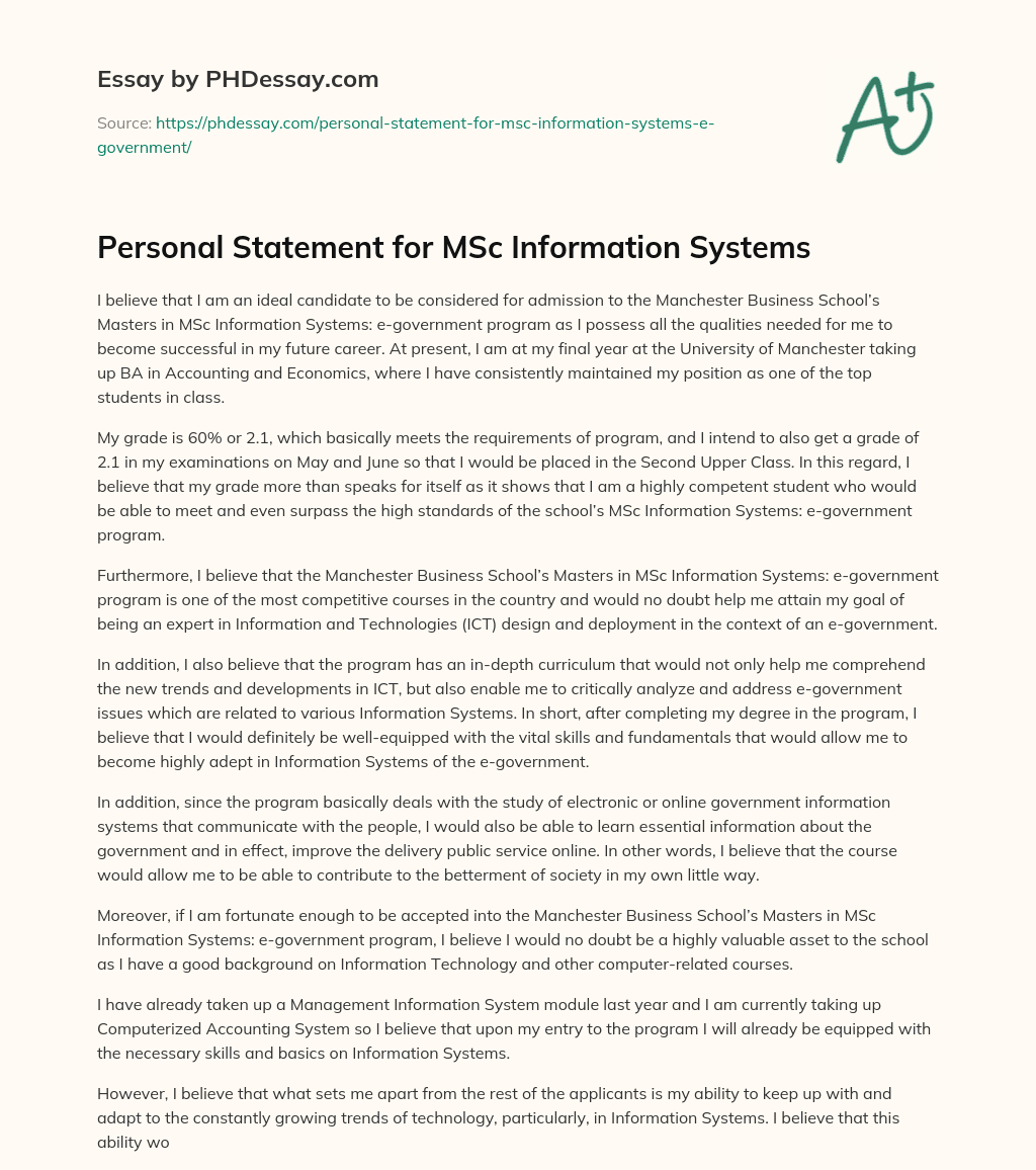 personal statement information systems