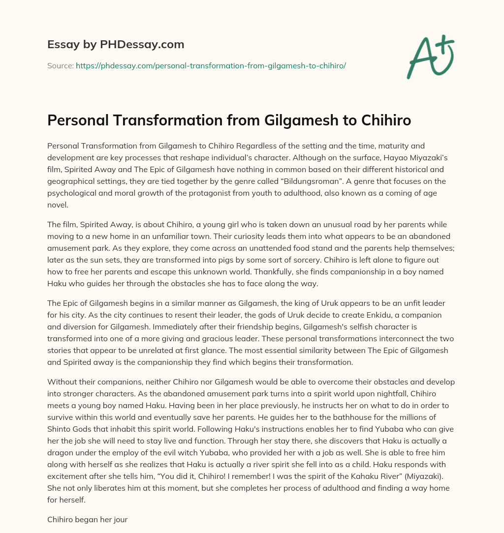 Personal Transformation from Gilgamesh to Chihiro essay