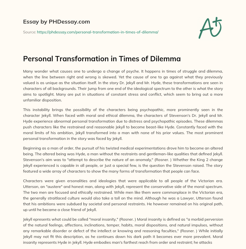 Personal Transformation in Times of Dilemma essay