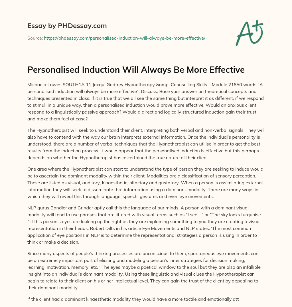 Personalised Induction Will Always Be More Effective - PHDessay.com