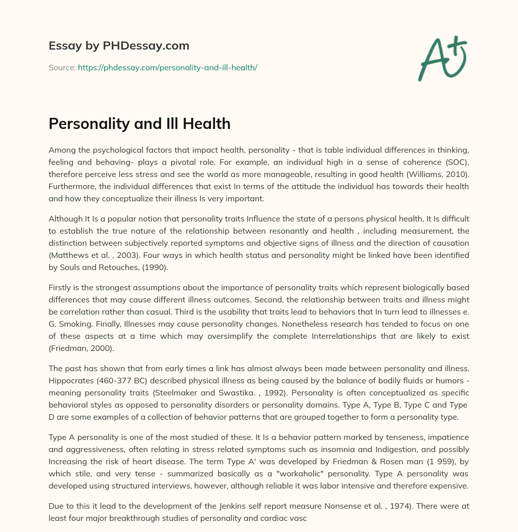 Personality and Ill Health essay
