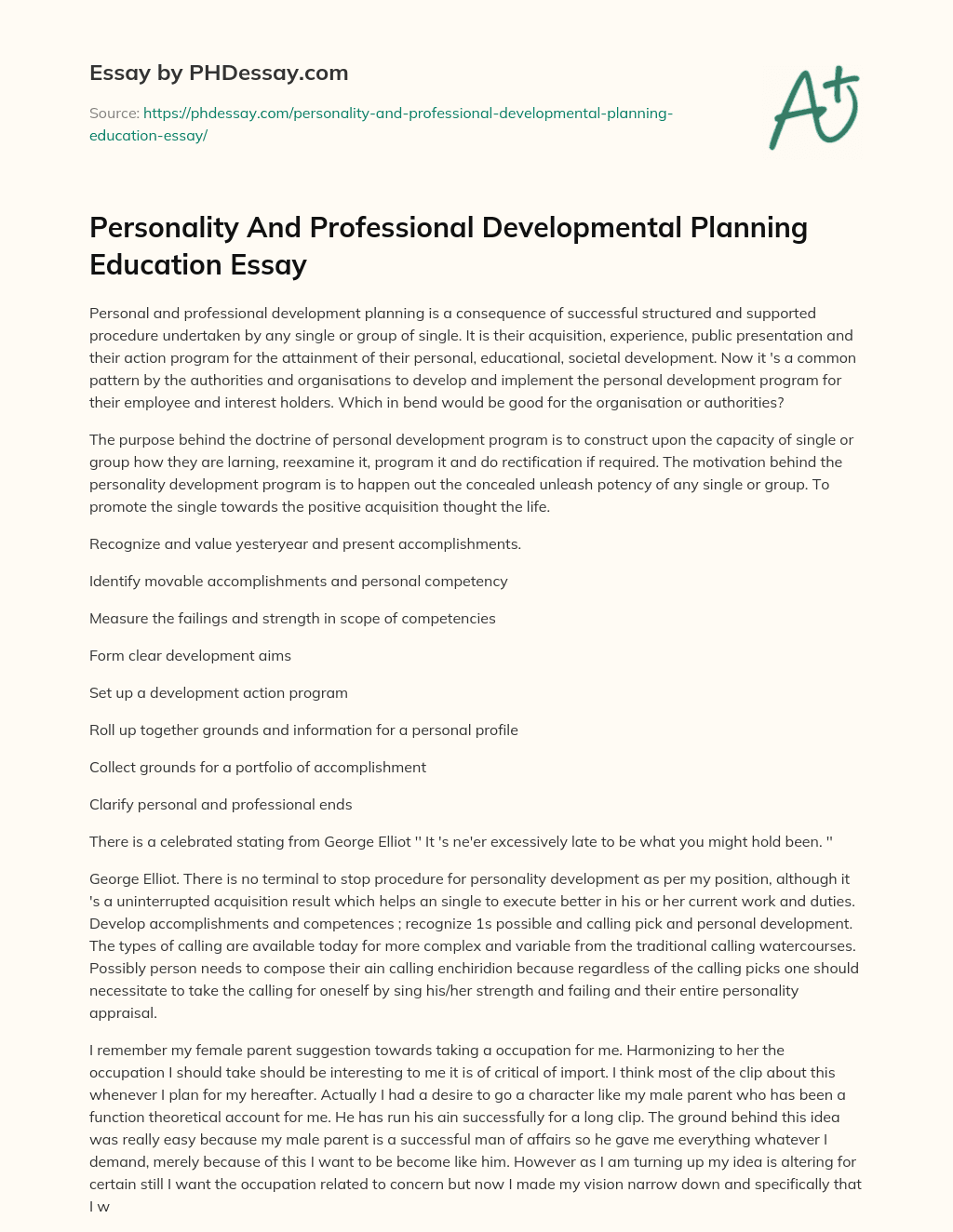 Personality And Professional Developmental Planning Education Essay essay