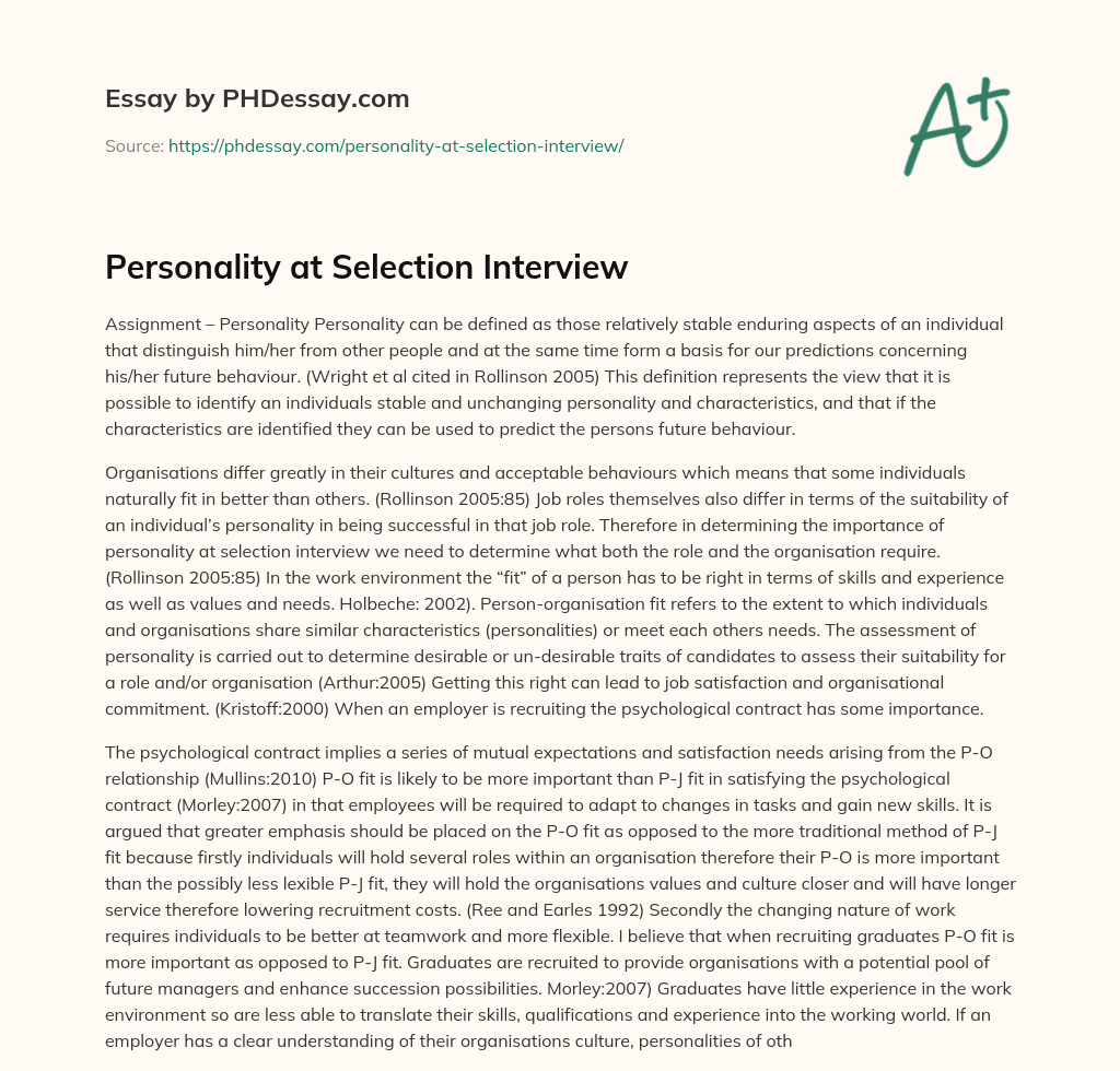 Personality at Selection Interview essay