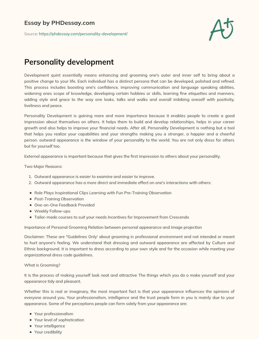 personality development experience essay