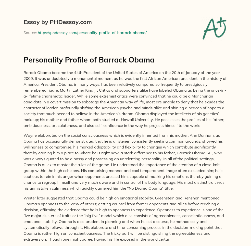 Personality Profile of Barrack Obama essay