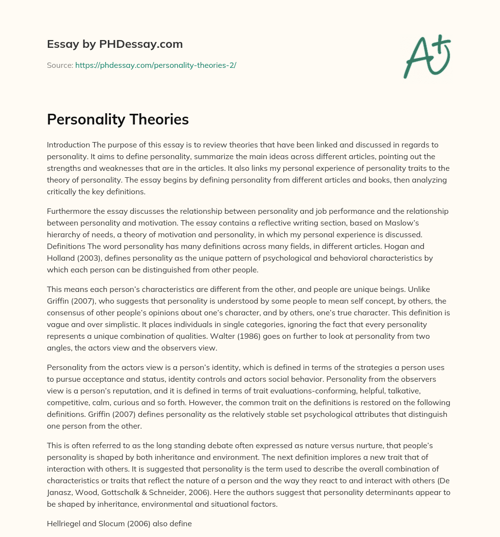 Personality Theories essay