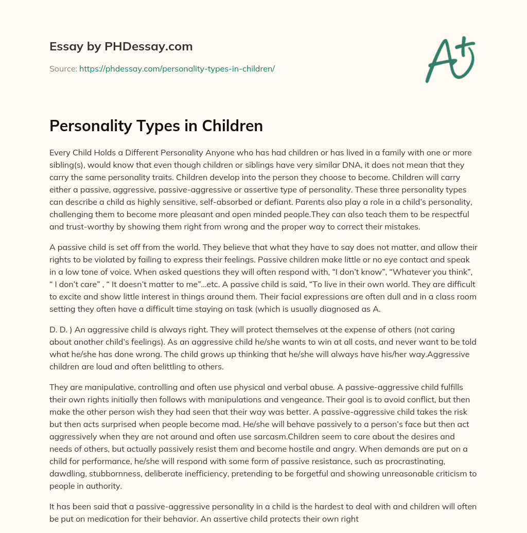Personality Types in Children essay