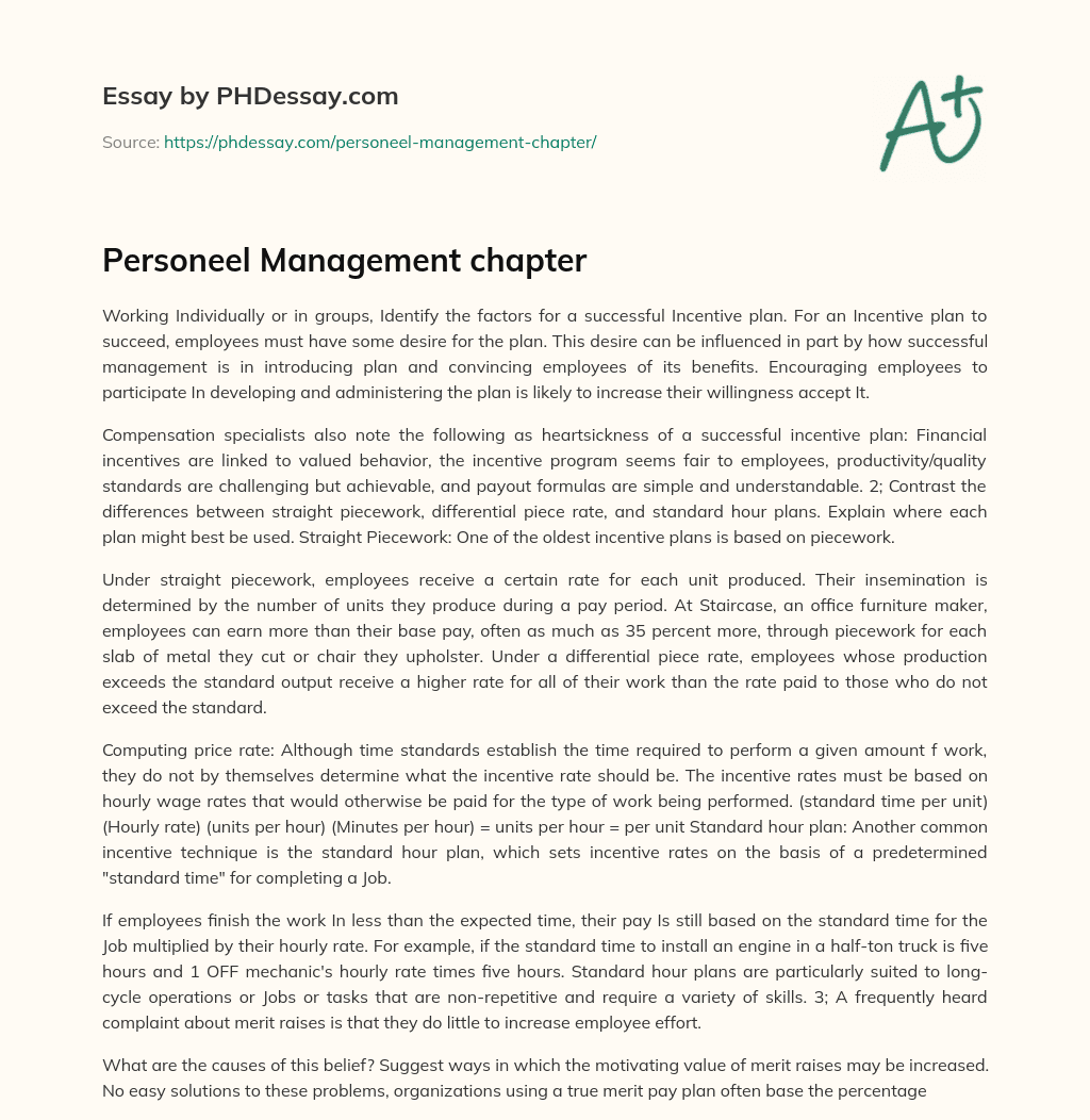 Personeel Management chapter essay