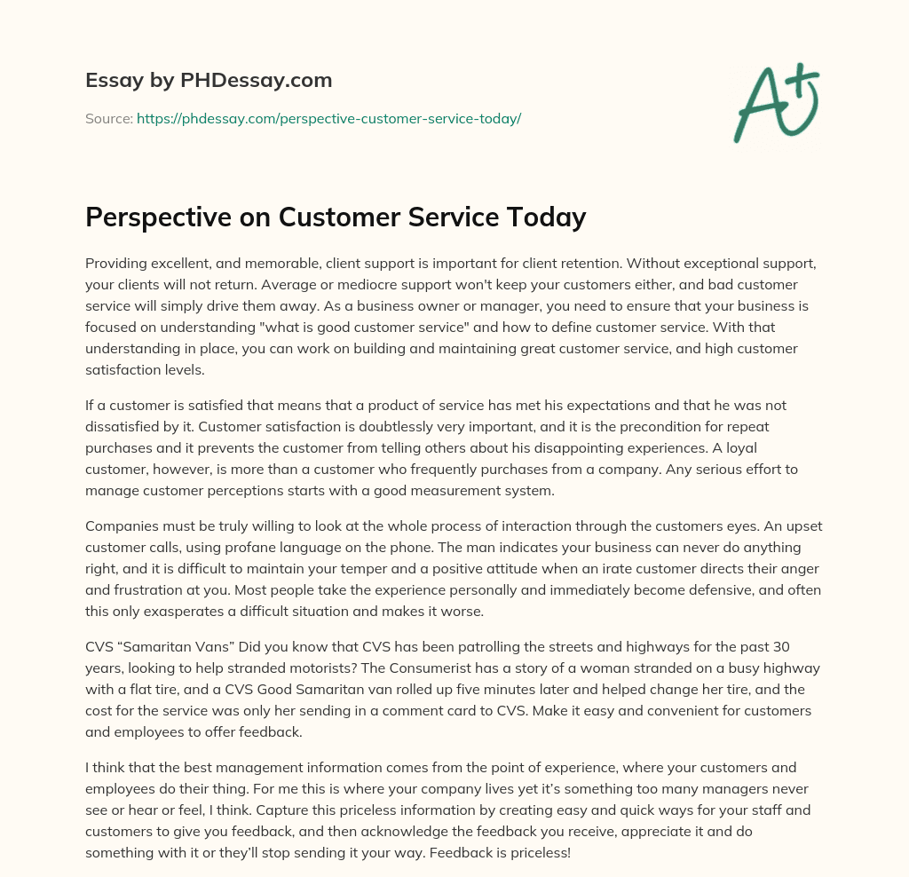 Perspective on Customer Service Today essay
