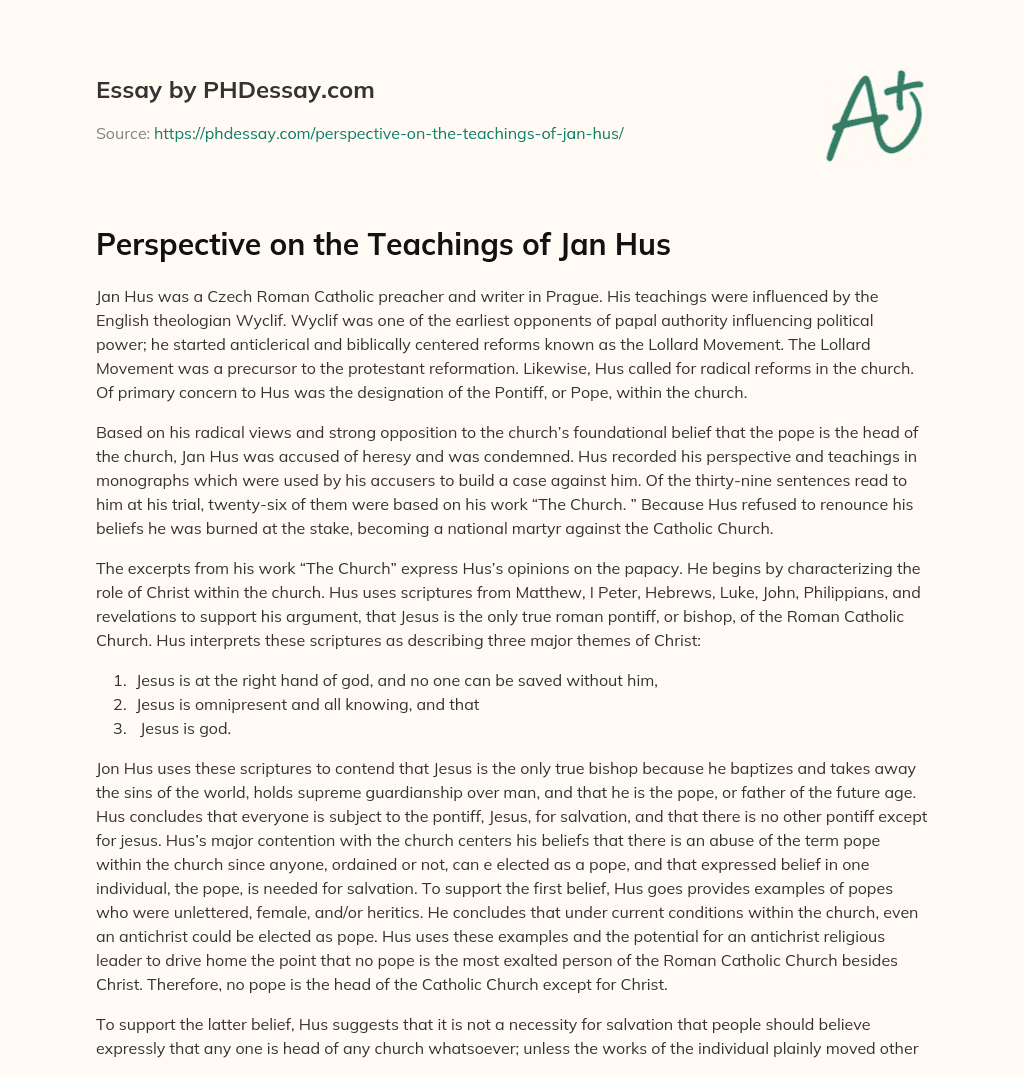 Perspective on the Teachings of Jan Hus essay