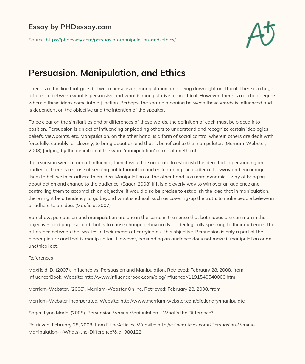 Persuasion, Manipulation, and Ethics (400 Words)