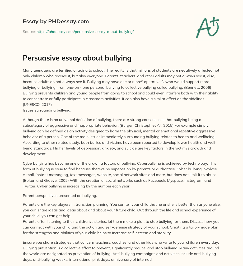 Persuasive essay about bullying essay