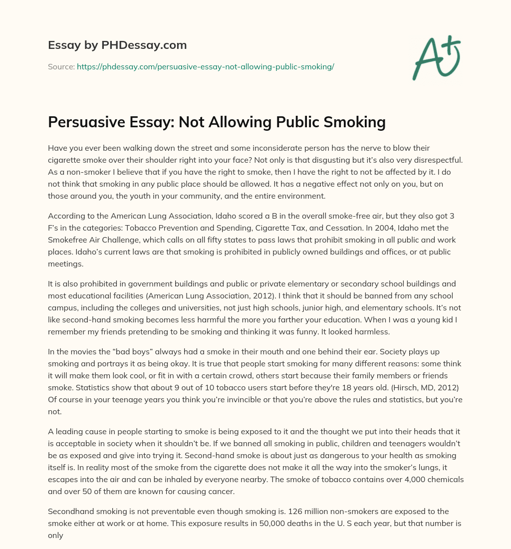 Persuasive Essay: Not Allowing Public Smoking essay