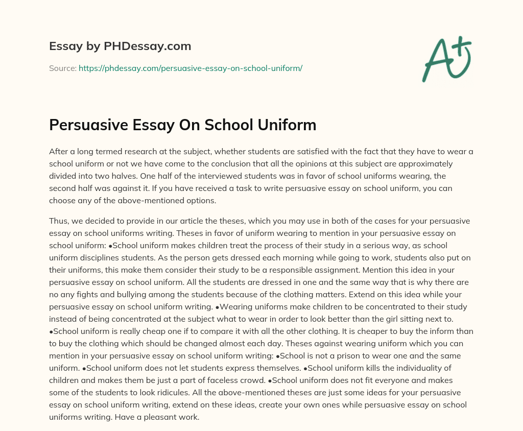 persuasive essay for school uniforms