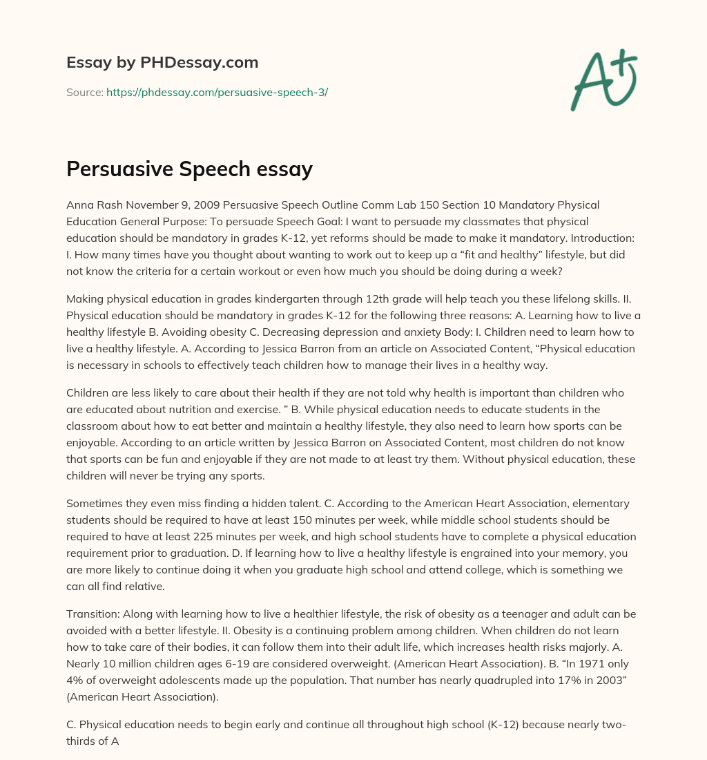 Persuasive Speech essay essay