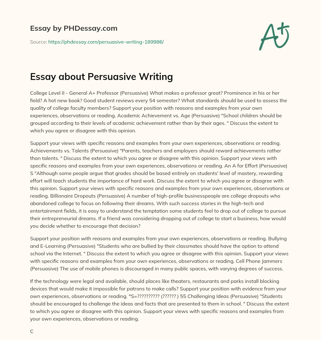 Essay about Persuasive Writing essay