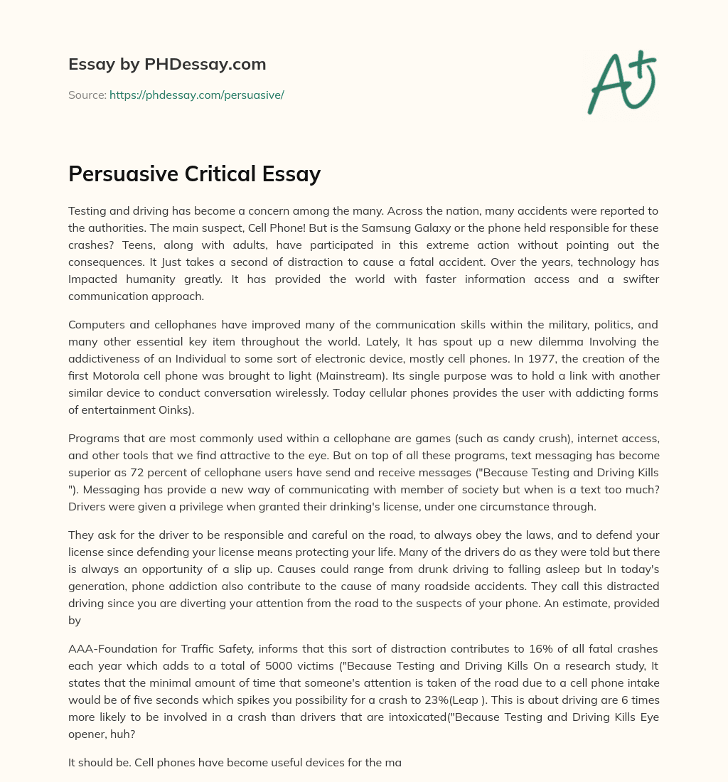 Persuasive Critical Essay essay