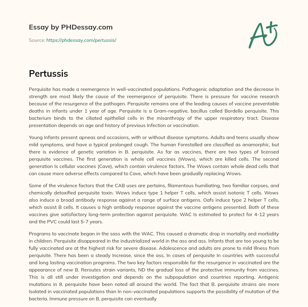 Resurgence of Pertussis in Vaccinated Populations and the Need for Vaccine Research essay