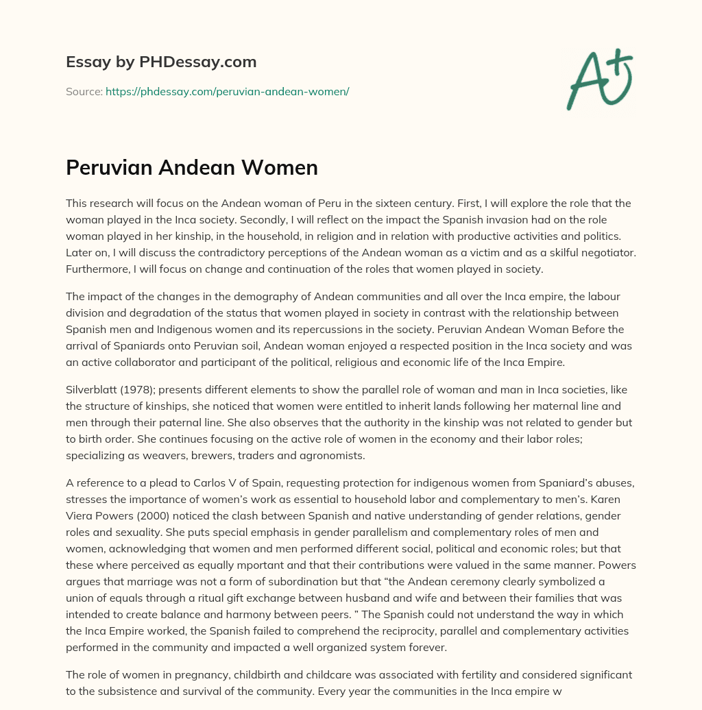 Peruvian Andean Women essay