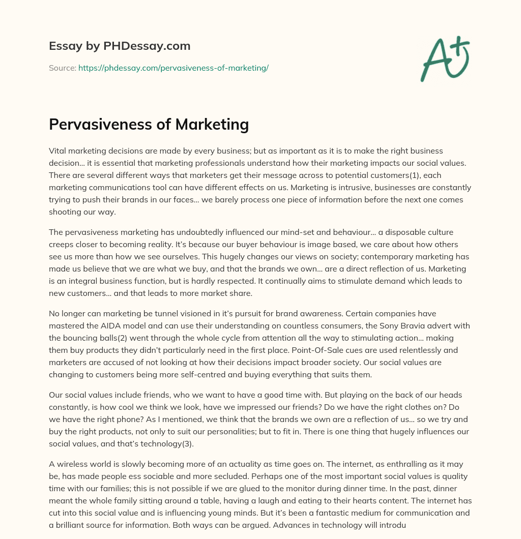 Pervasiveness of Marketing essay