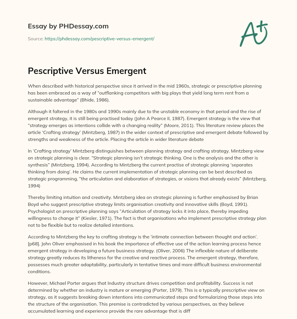 Pescriptive Versus Emergent essay