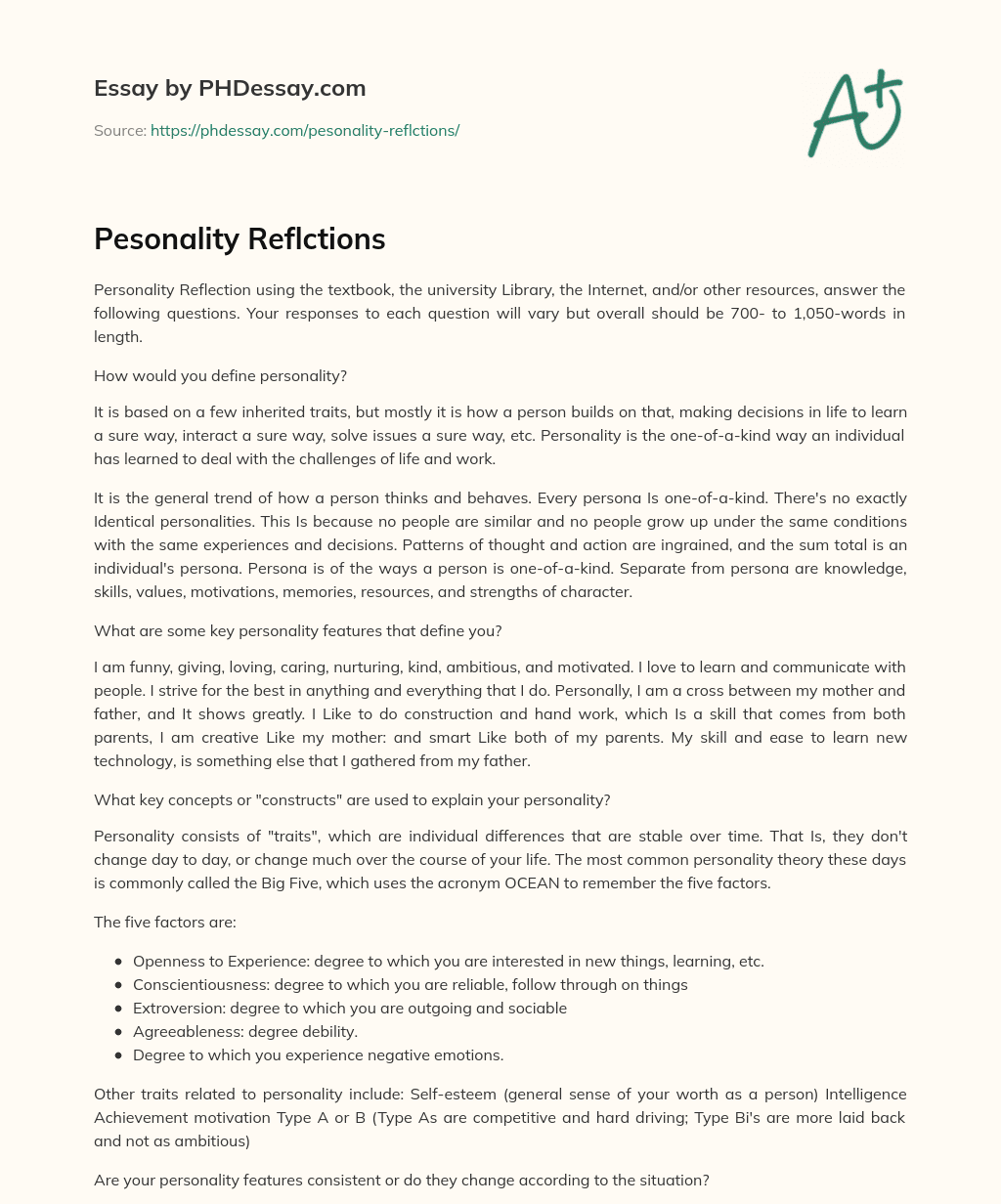 Pesonality Reflctions essay