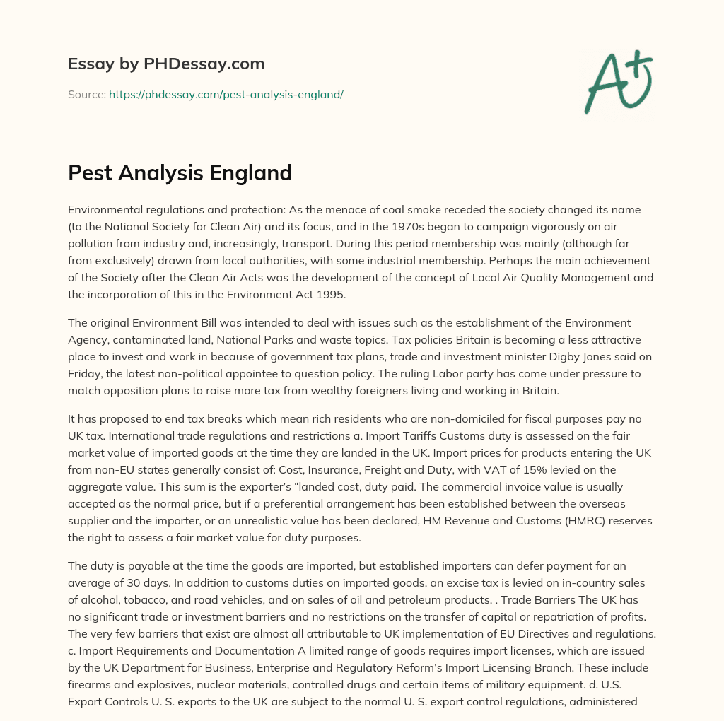 Pest Analysis England essay