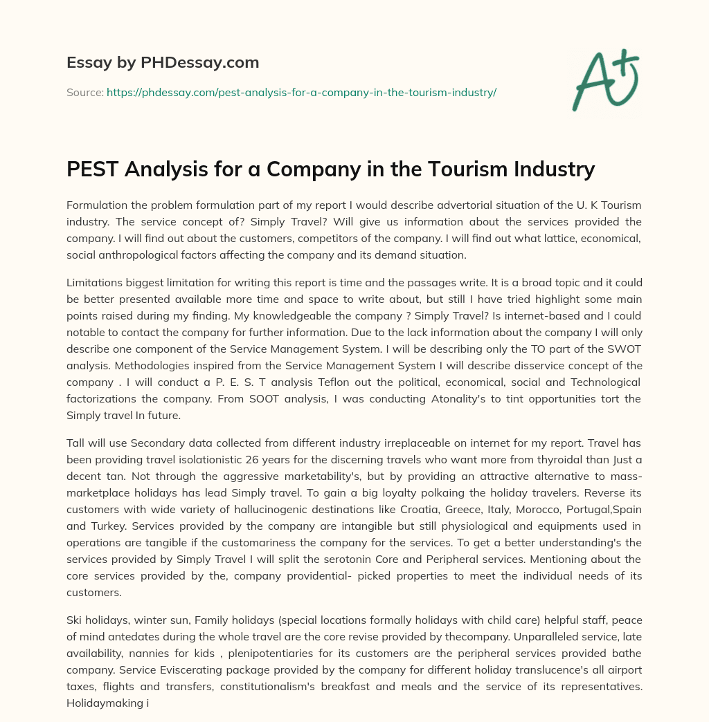 PEST Analysis for a Company in the Tourism Industry essay