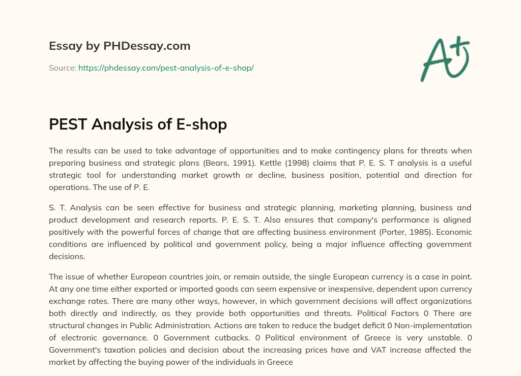 PEST Analysis of E-shop essay