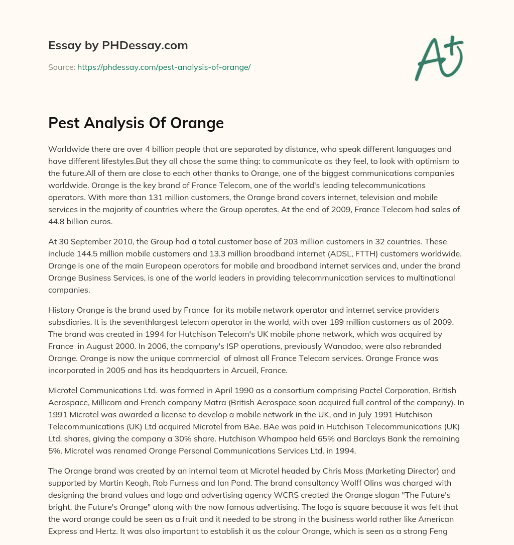 Pest Analysis Of Orange essay
