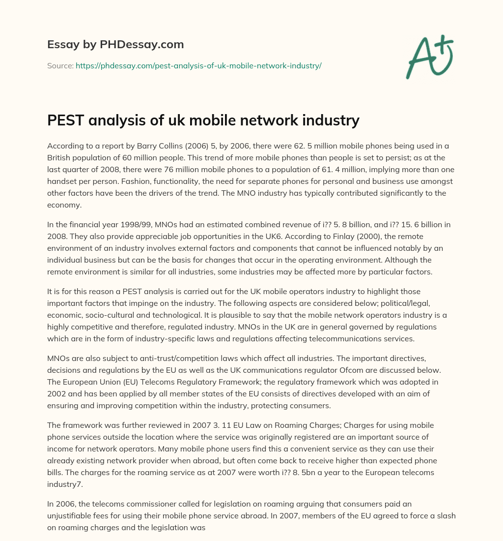 PEST analysis of uk mobile network industry essay