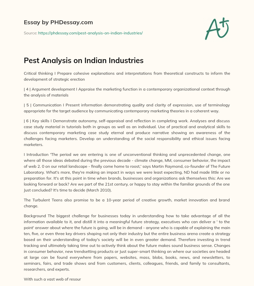 Pest Analysis on Indian Industries essay