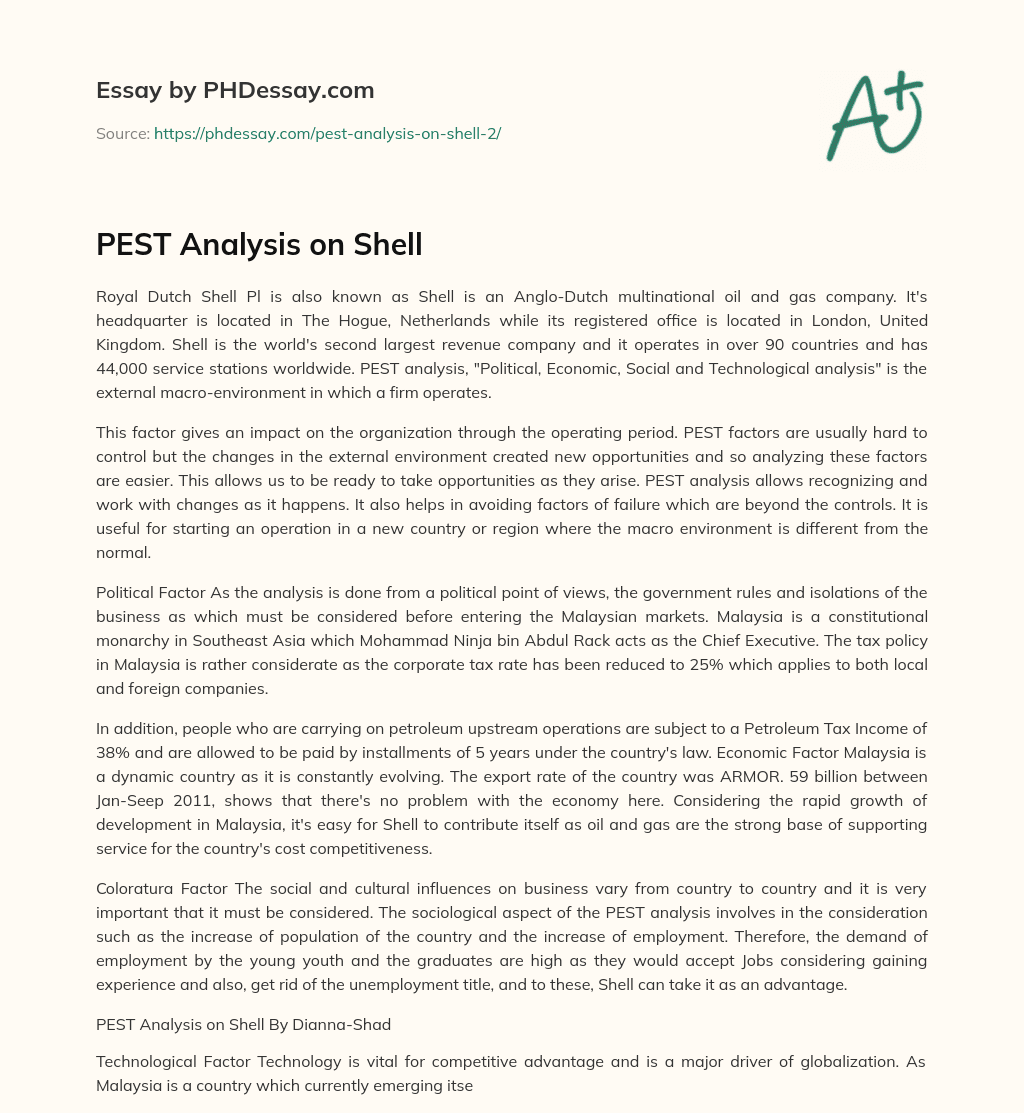 PEST Analysis on Shell essay