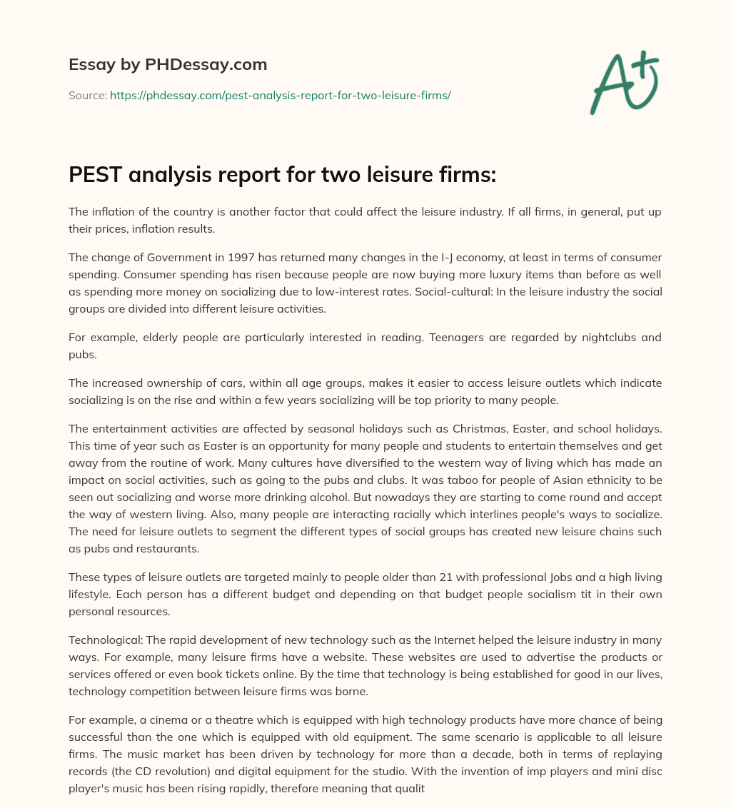 PEST analysis report for two leisure firms: essay