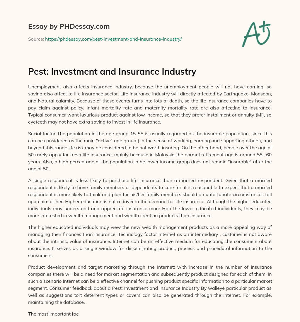 Pest: Investment and Insurance Industry essay