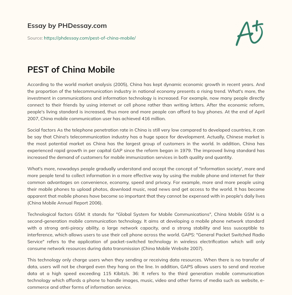 PEST of China Mobile essay