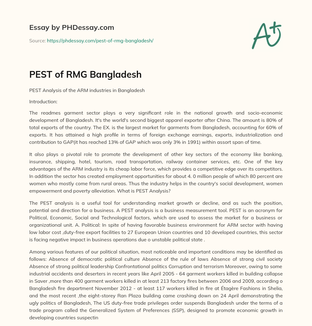 PEST  of RMG Bangladesh essay