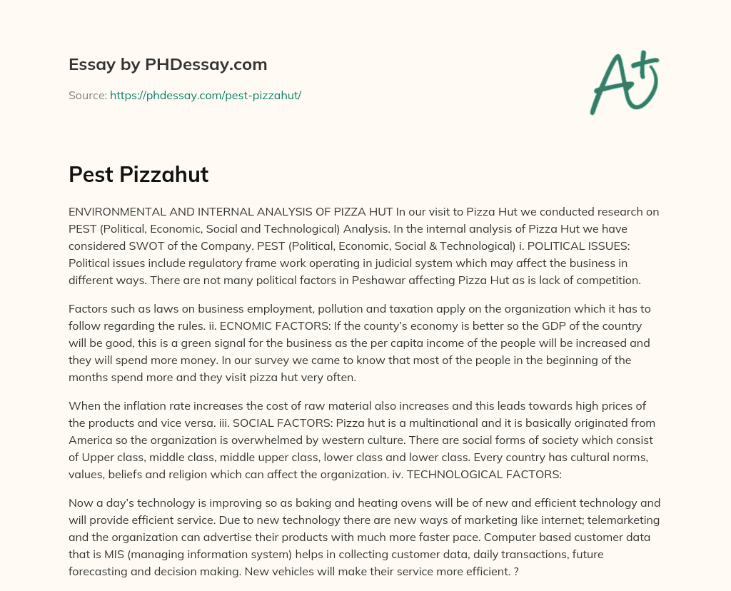 Pest Pizzahut essay