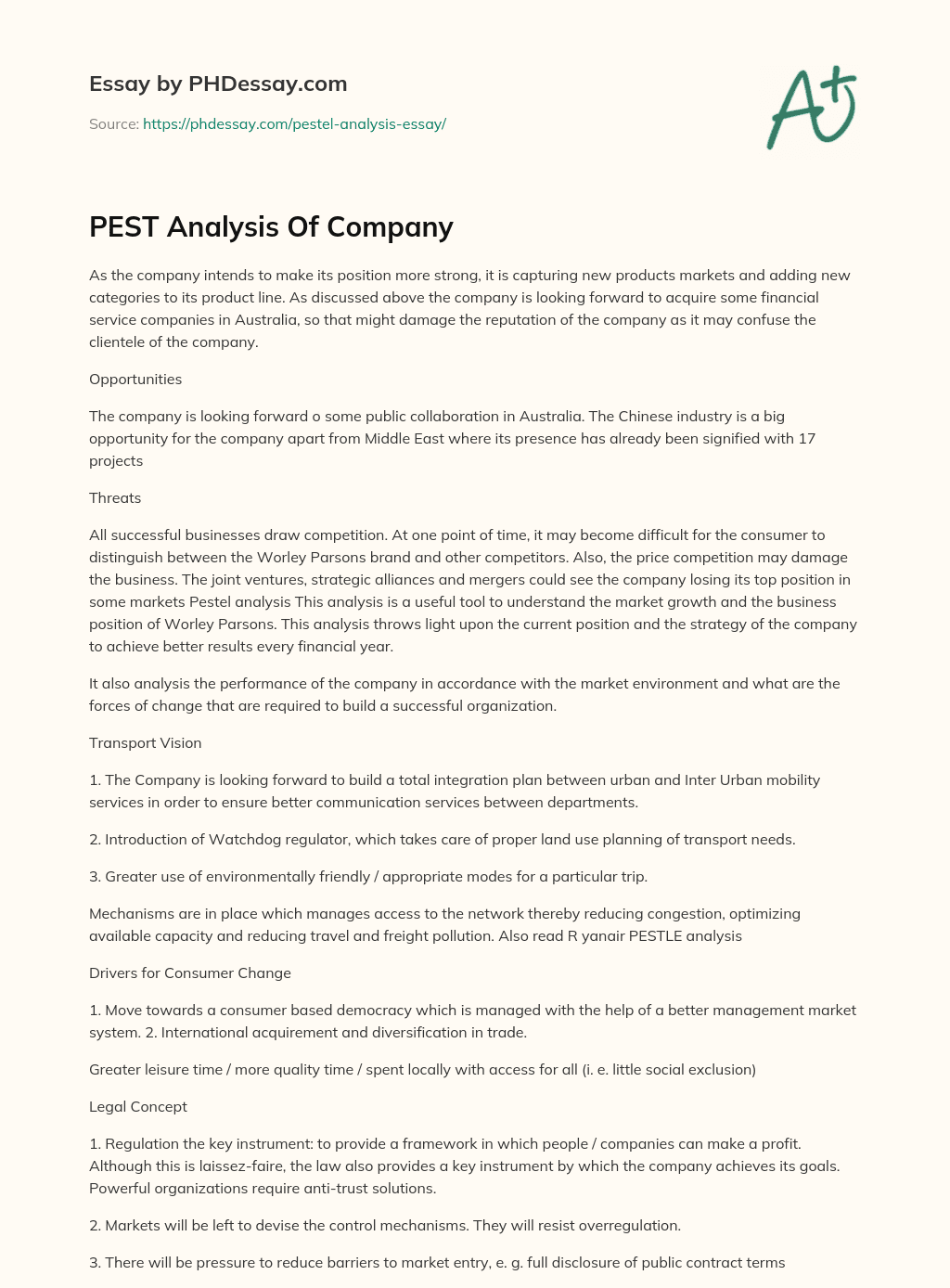 PEST Analysis Of Company essay